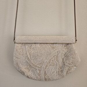 Elegant Cream Beaded Clutch